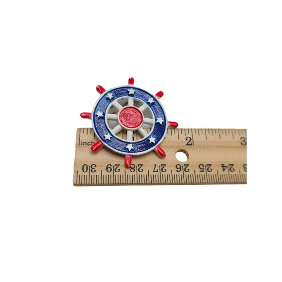 RNK Blue Red Enamel Metal Captains Boats Wheel Brooch Pin Vintage - Picture 6 of 6